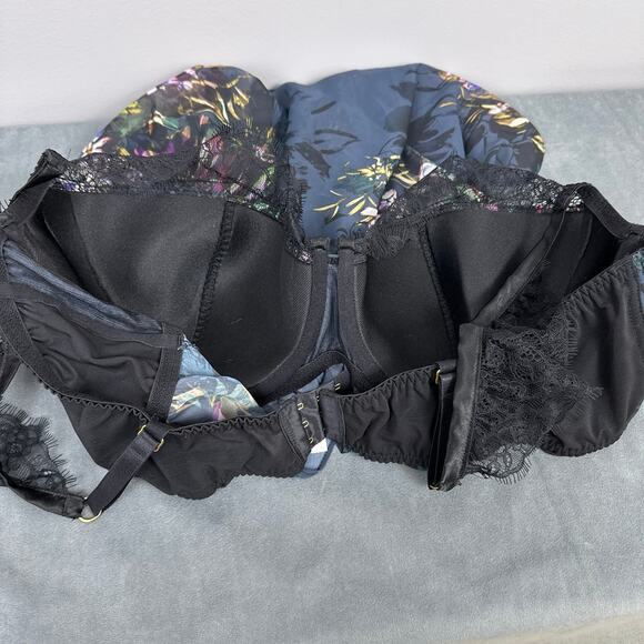 Cacique Size 44DD Babydoll Lingerie Dark Floral Matching Thong Panty Molded Cup - Picture 6 of 10